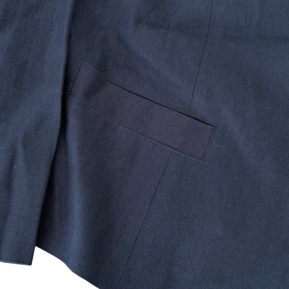 Vintage Talbots Woman Irish Linen Navy Blue Blazer Jacket Open Front Size 12W - Picture 3 of 10